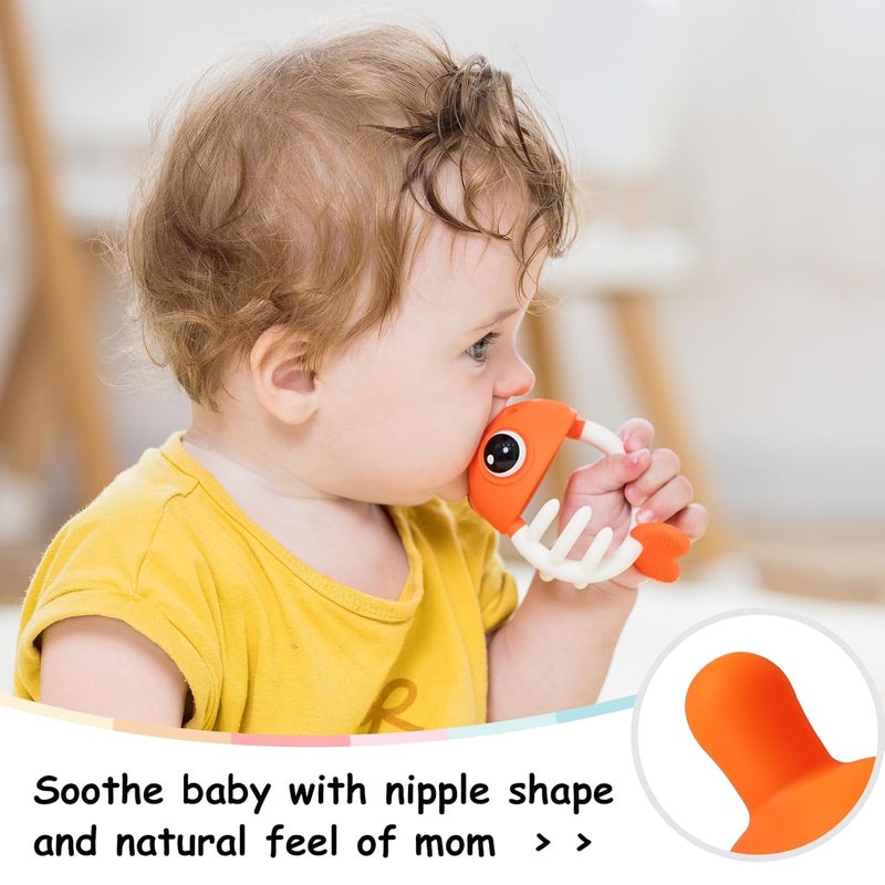 Mombella Teething Toys 3-6 Months, Clownfish Teethers for Babies 6-12 Months, Soft Silicone Baby Teether Toys with Anti Drop Clip, Baby Chew Toys 6 to 12 Months, Infant Teething Relief Toy, Orange - Image 3